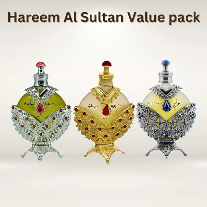 Hareem Al Sultan Gold, Silver & Blue CPO - 35ML (1.18 OZ) By Khadlaj (BUNDLE) Khadlaj
