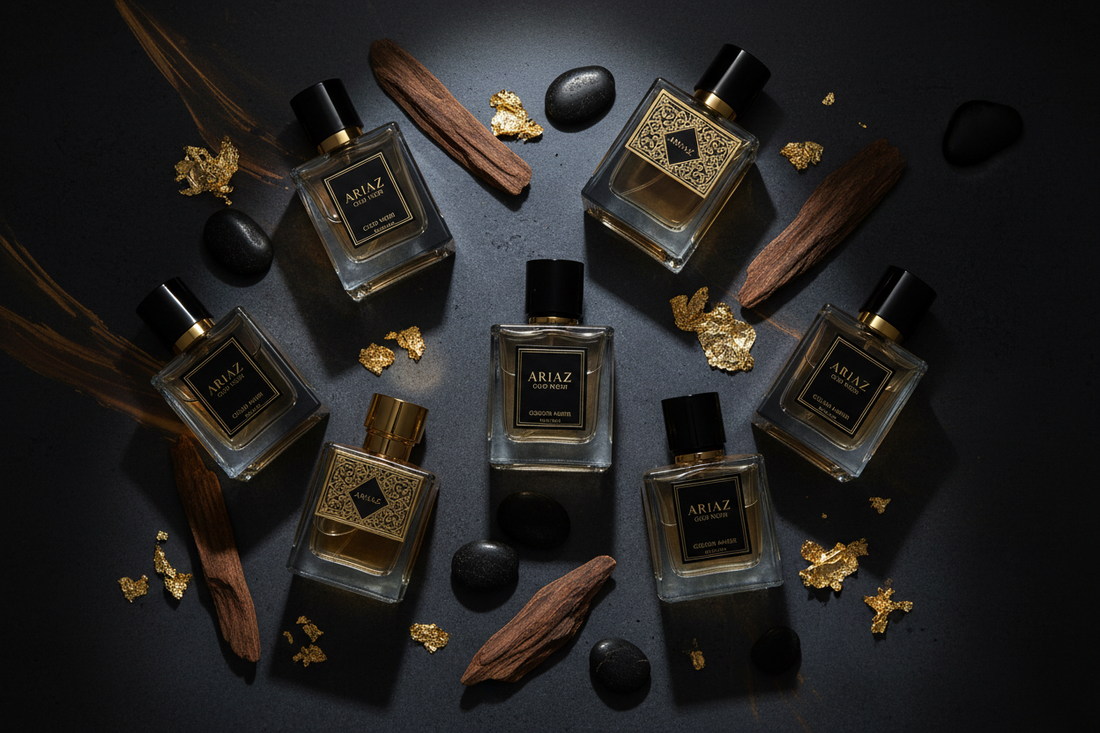 ARIAZ oud perfume collection for men — luxury Arabian fragrances including LEGEND, GOAT, VALOR and more at AlSunnah Corner