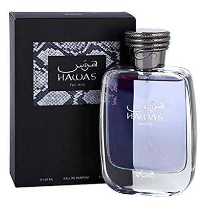 Rasasi Hawas Ice For Him Eau de Parfum 100ml bottle and box