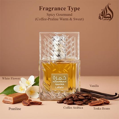 Perfume bottle with ingredients on a beige background