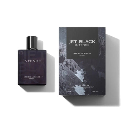 Michael Malul Jet Black Intense EDP bottle with luxury black packaging