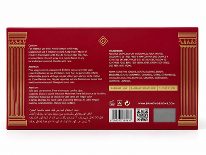 Red box with gold accents and text on a white background