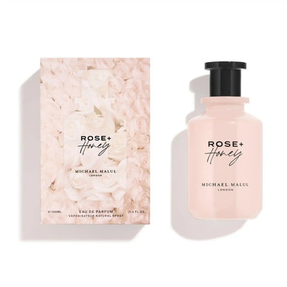 Michael Malul Rosehoney EDP bottle with golden-hued luxury packaging