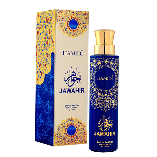Hamidi Jawahir alcohol-free eau de parfum 100ml, bottle and box