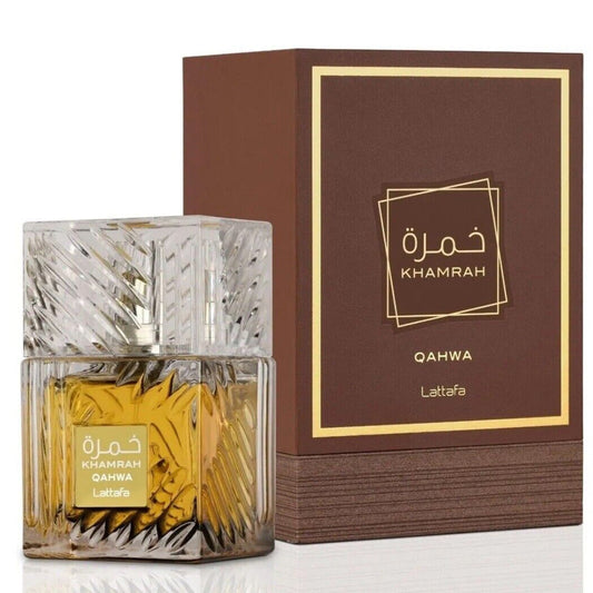 Lattafa Khamrah Qahwa Eau de Parfum 100ml bottle and box