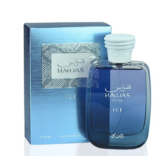 Rasasi Hawas Ice For Him Eau de Parfum 100ml bottle and box