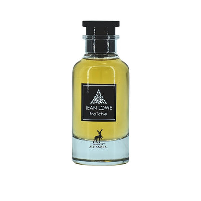 Perfume bottle labeled 'Jean Lowe Fraçè' on a white background