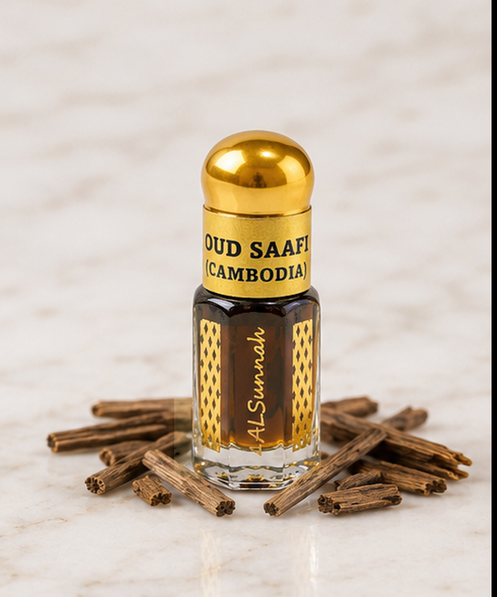 Oud Saafi Cambodia by AlSunnah 3ml pure oud oil closed bottle with oud sticks